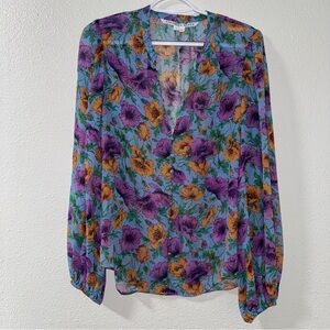 Veronica Beard Syden Floral Silk Top In Lake Blue Multi Size 10